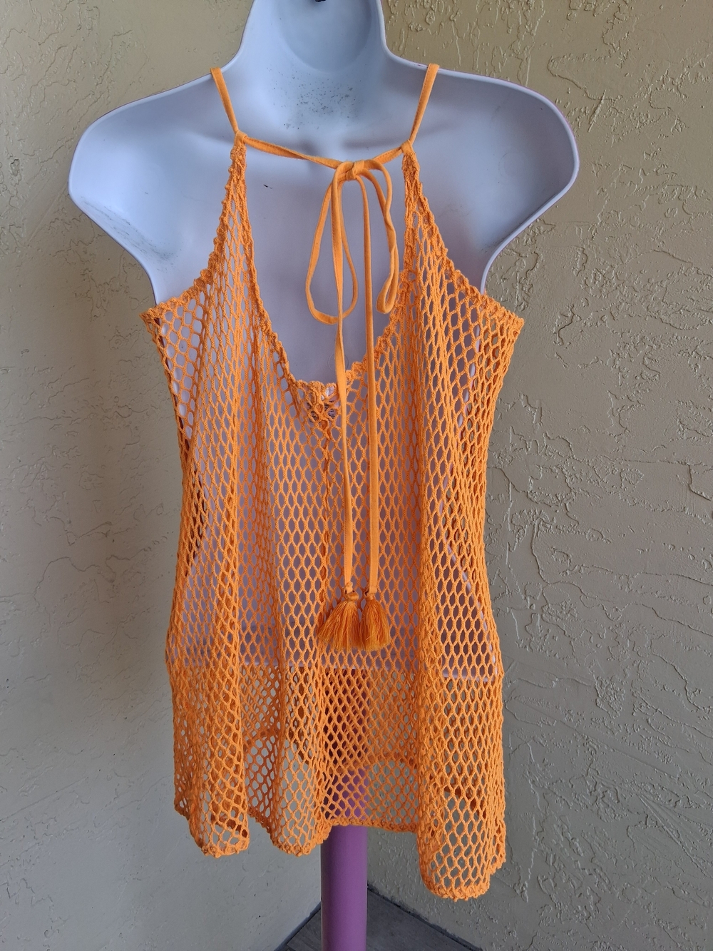 Wild Fable Neon Orange Fishnet Tank Top - Picture 7 of 11